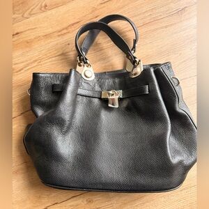 Eva Varro pebbled leather top handle satchel with gold tone accent